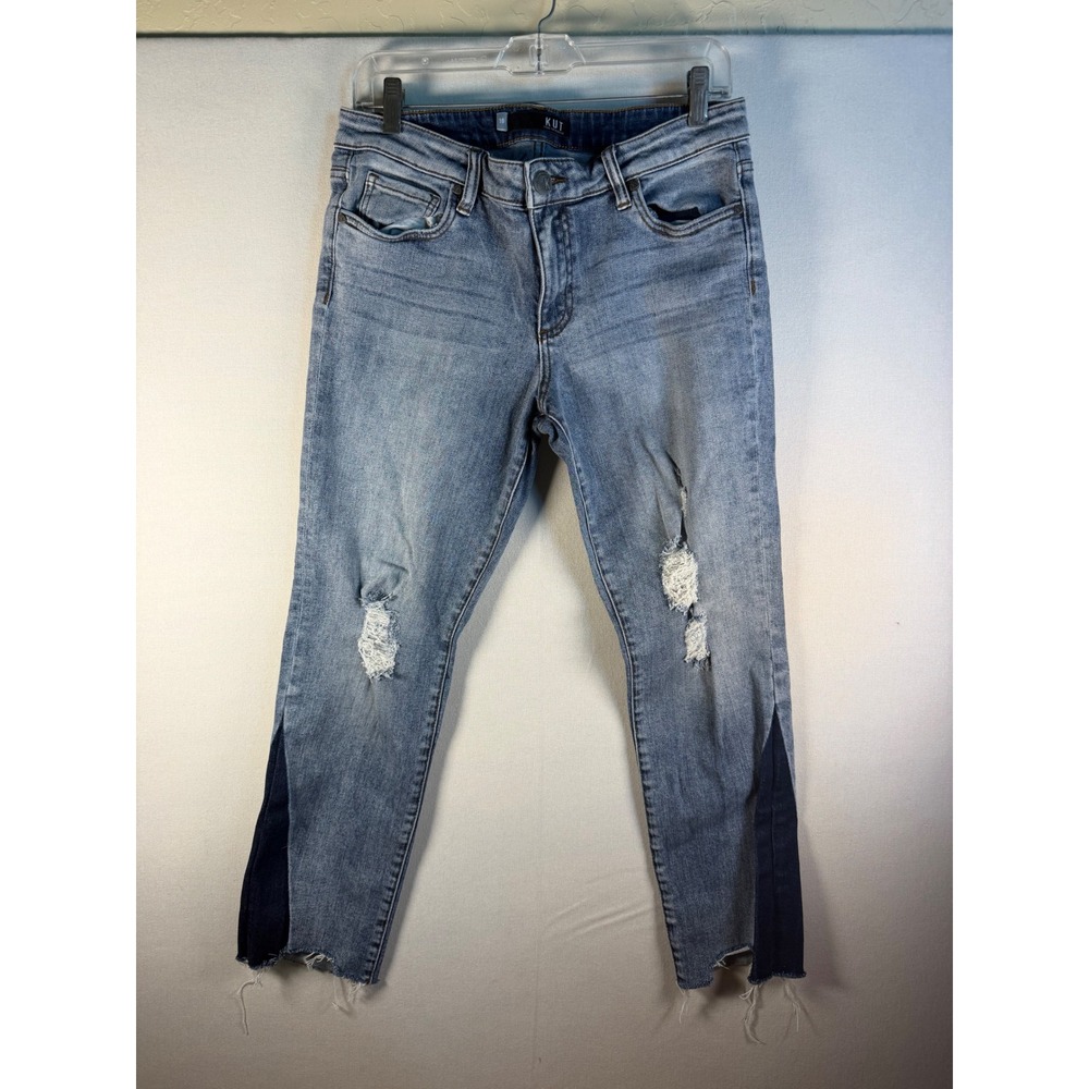 Kut From The Kloth Reese Ankle Straight Leg Distressed Jeans Light Wash Size 10 - Picture 2 of 10